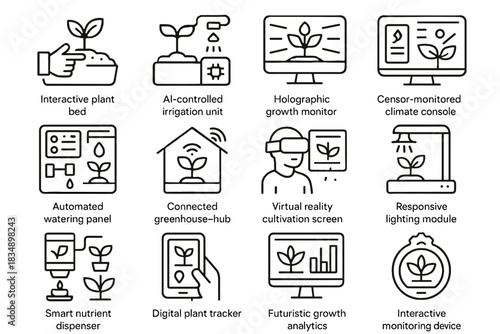 Vector virtual irrigation icons automated icon plant module nutrient digital cultivation greenhouse