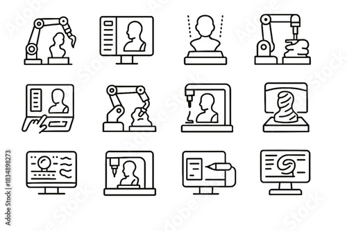 Panel robot ai smart reality clay vector hub sculpting display icon sculptors