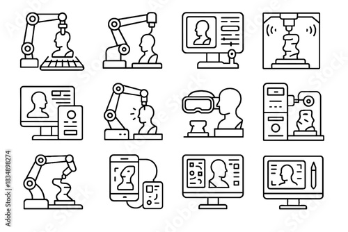 Responsive clay icon hub automated futuristic vector icons sculpting carving display robotic