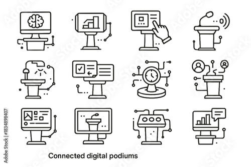 Presentation hub vector smart audience digital interactive icon microphone podiums lighting