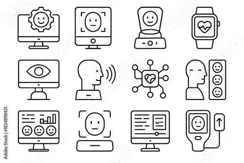 Scanners interactive vector recognition mood data heart emotion display icon smart biometric