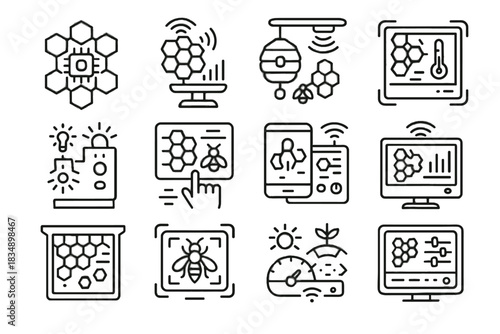 Vector light monitoring frame flow bee panel icon connected nectar activity hives