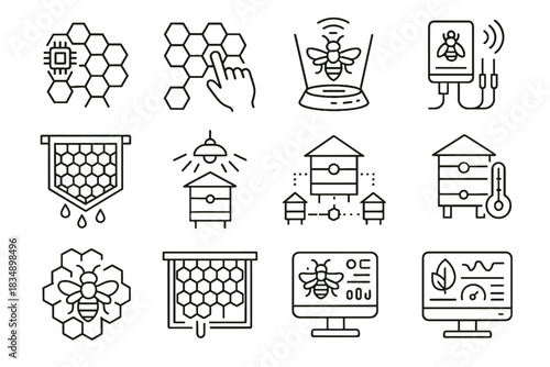 Hive monitoring icons tracker vector icon flow smart colony lighting automated cells