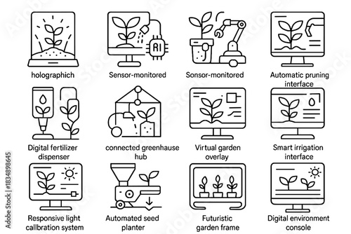 Smart soil irrigation garden holographic vector overlay calibration icon icons interface futuristic