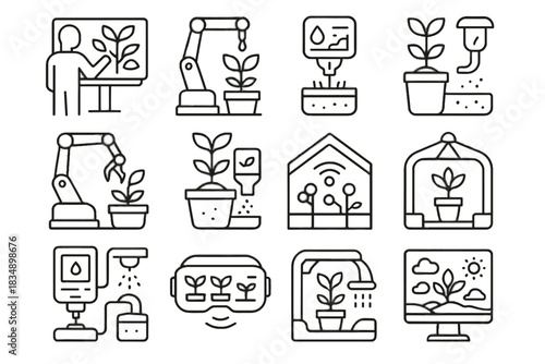 Interactive garden console environment pruning icon irrigation automated vector data immersive calibration