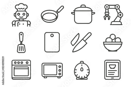 Vector oven icons icon arm pot timer frying robot bowl chef robotic