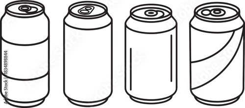Set of Can Line Art Illustration, Coloring Book Page Line Art Drawing