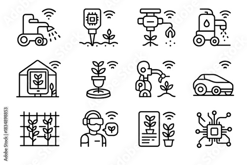 Gardening futuristic smart vector bot icon ai watering trellis fertilizer icons plant