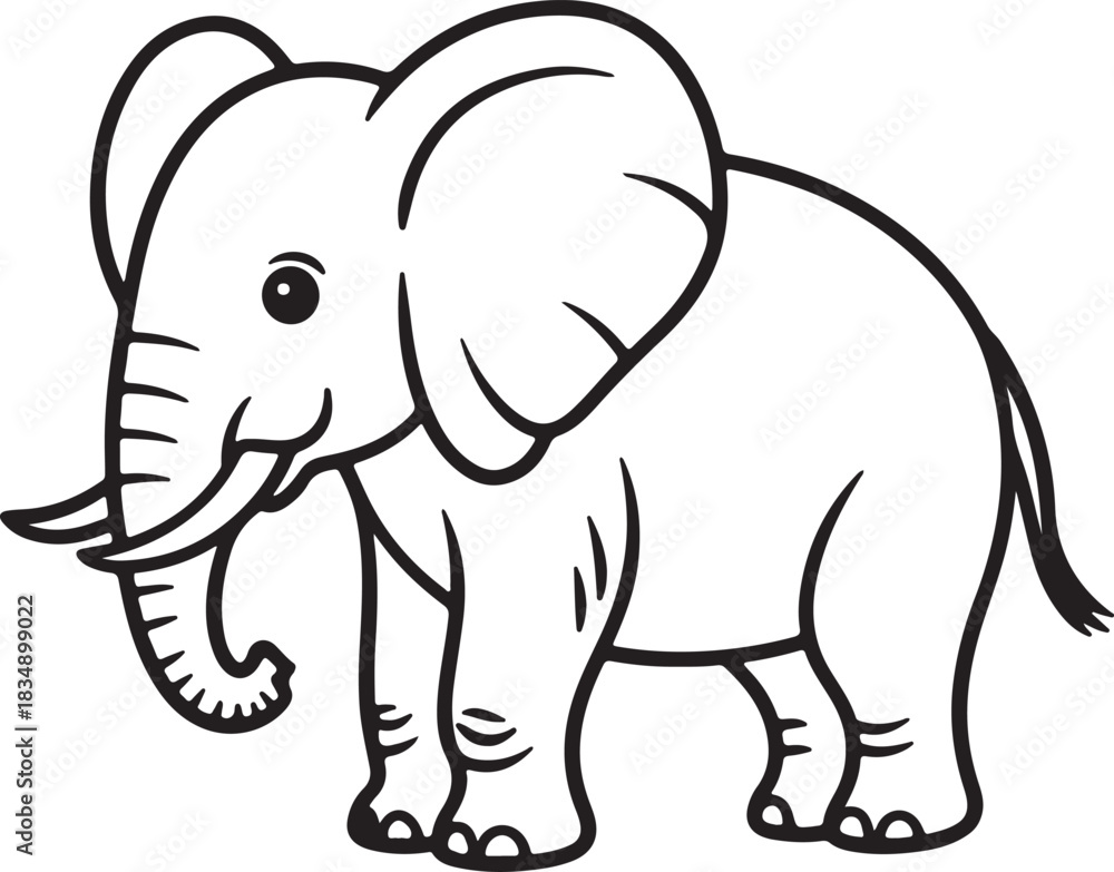Fototapeta premium Elephant Line Art Illustration, Coloring Book Page Line Art Drawing