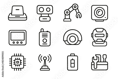 Icon kit accessory tool panel display icons antenna wheel vector device robot