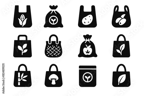 Compostable cassava hemp paper vector grocery icon bag starch jute icons biodegradable