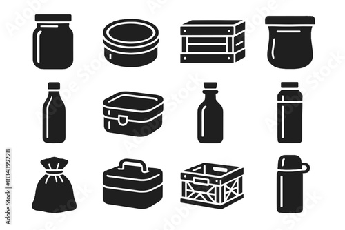 Tin stackable reusable steel icons thermos packaging pouch icon bamboo eco glass