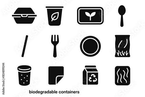 Container biodegradable recycled wrap plate icons vector cornstarch mushroom edible icon compostable