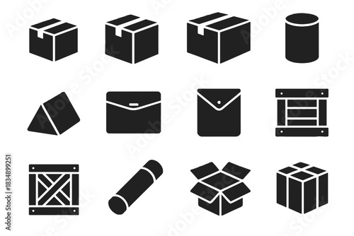 Flat parcel medium tube modern icon icons bundle package vector mailer cylinder