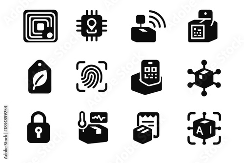 Gps data biometric smart icon lock parcel monitor vector sensor device