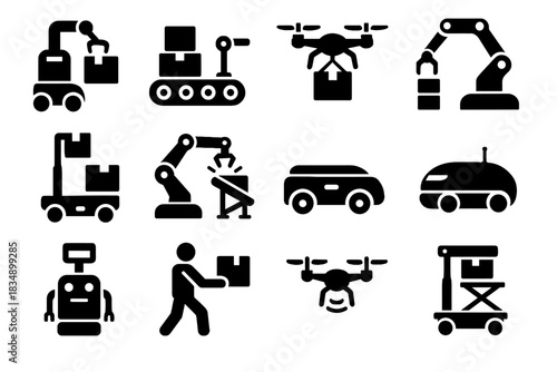 Lifter arm conveyor smart rover bot icon automation vector stacking icons robot