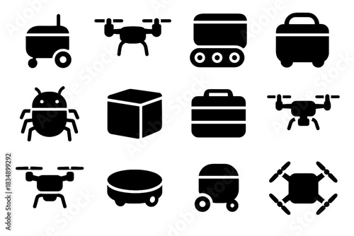 Bot cube icon vector compact wheel foldable courier case robot handheld bots