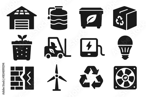 Monitor recycled recycle panel warehouse eco icon box compost cooling bin icons