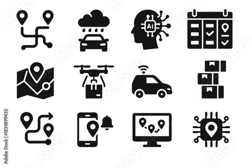 Scheduling ai adjustment delivery prediction vector icons optimization icon logistics autonomous notifications