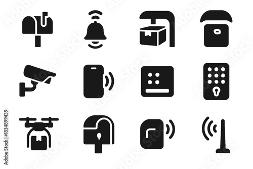 Led tray icons camera sign vector icon smart nearby surrounding mailbox post