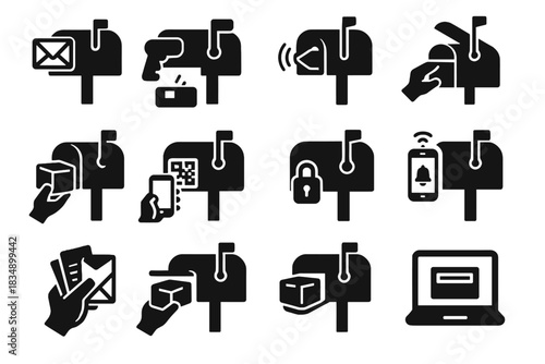 Placing letter envelope icon smart receiving notifying mailbox vector parcel opening qr