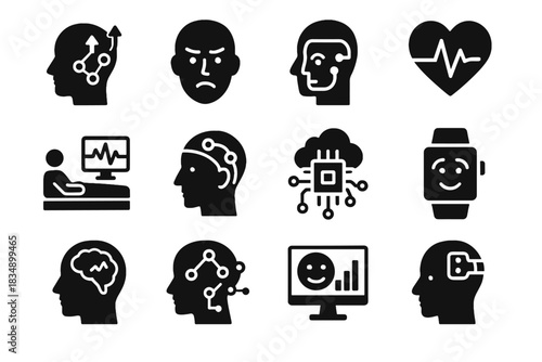 Sensor analytics integration heart emotion predictor interactive ai tracking icon vector eeg