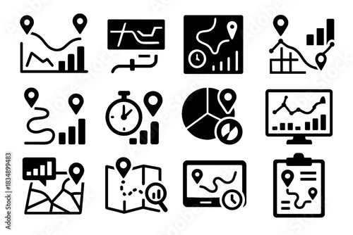 Graph navigation ar virtual floating panel icons distance icon vector time log