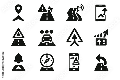 Alert smart route icon notice traffic virtual vector icons navigation warning ar