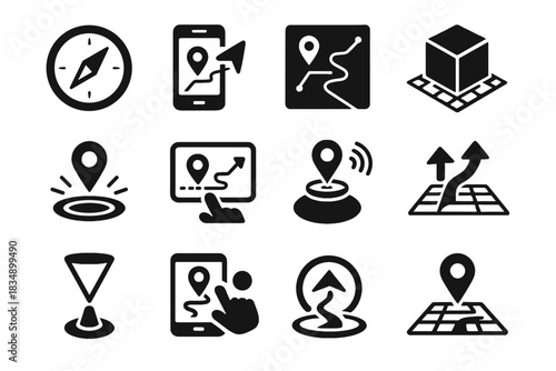 Icon ar gps cube icons vector beacon compass panel navigation virtual augmented