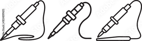Set of Soldering Iron Line Art Illustration, Coloring Book Page Line Art Drawing