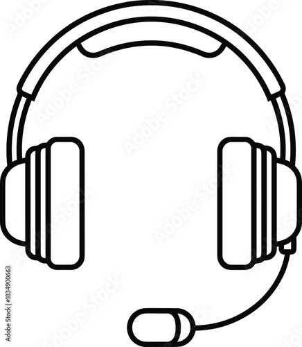 Single Line Art Icon of a Headset with Microphone, Representing Customer Service, Call Center Support, Technical Assistance, and Communication Equipment.
