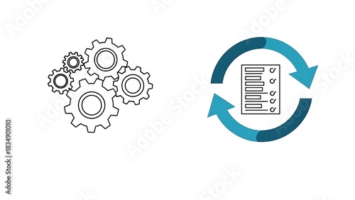 Gears and process cycle illustration representing workflow automation and continuous improvement for business operations and efficiency gains