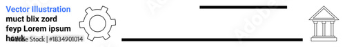 Gear and institution building outline connected by lines suggesting collaboration, efficiency, and innovation. Ideal for partnership, governance, industry insights, teamwork, innovation, process