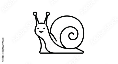Cute snail illustration in black and white simple line drawing.