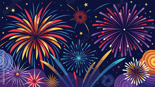 vibrant colorful fireworks display illuminates a dark night sky with sparkling trails