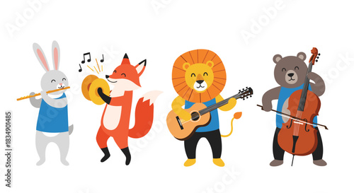 Musical Animals Playing Instruments Together in Harmony.
