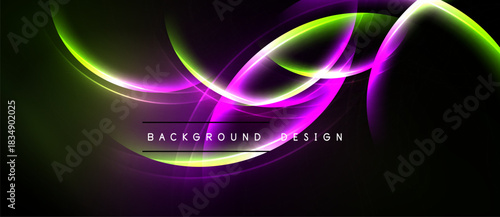 Abstract flowing lines, vibrant colors, dark background. Modern design element, dynamic curves create visual interest.
