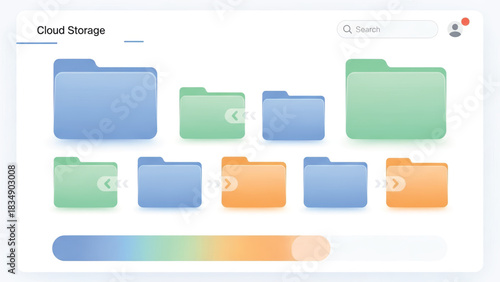 Intuitive web interface design for robust digital file management, featuring organized folders, progress indicators, and a clean layout for seamless cloud-based data storage solutions