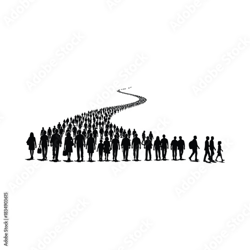 Silhouette of a Long Line of People crowd queue