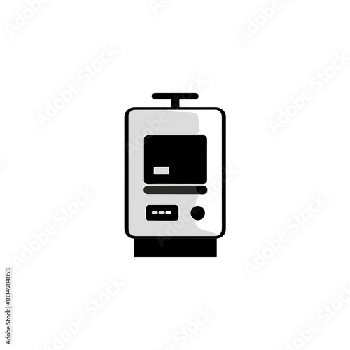 Compact black and white infusion unit icon with display block, control buttons, and a simplified rectangular housing