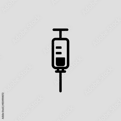 Minimal syringe icon in black and white representing injection or medical treatment