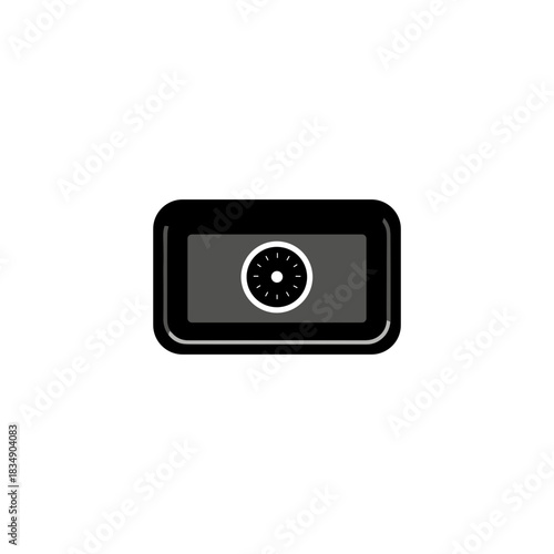 Minimal black and white instrument tray icon with central circular dial in a rectangular container