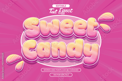 Sweet candy editable text effect with 3d cartoon text style and with pink background