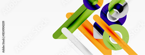 Abstract geometric shapes intersect. Bright colors create dynamic composition. Minimalist design, clean lines, modern aesthetic.