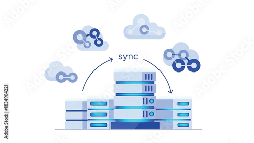 Cloud Synchronization Concept with Data Servers and Network Connections