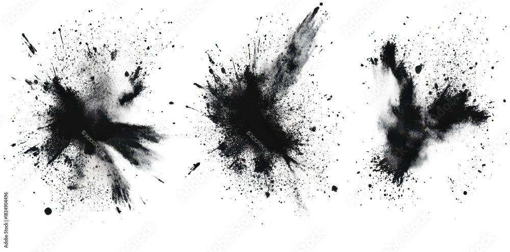 Fototapeta premium Abstract black ink splashes on a white background. dynamic motion and artistic expression. ideal for creative projects. backgrounds. or graphic design elements
