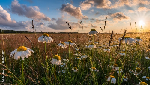 Fototapeta Naklejka Na Ścianę i Meble -  Summer Meadow with Sun and Flowers