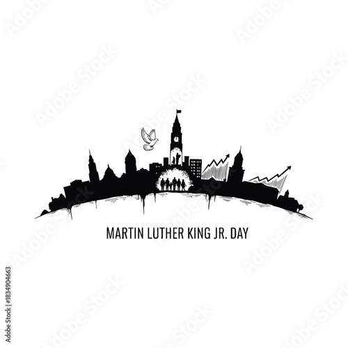 Martin Luther King Jr. Day Skyline with Dove and Arrows