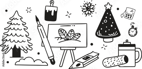 Hand Drawn Christmas Creative Art Vector Doodle Elements Collection
