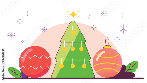 Minimalist Christmas Tree Decorations Ornaments Flat Vector Design